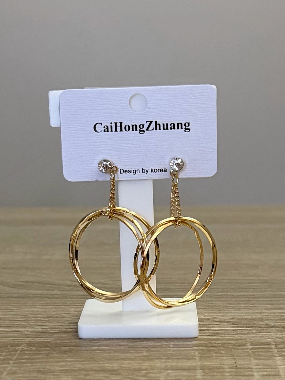 Gold Tone Double Hoop Dangle Earrings